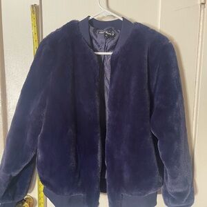 Say What? Deep Blue Faux Fur Bomber Style Jacket